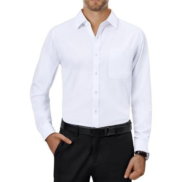 Mens Long Sleeve Dress Shirt Stretch Collared Button Down Formal Casual - Picture 6 of 6